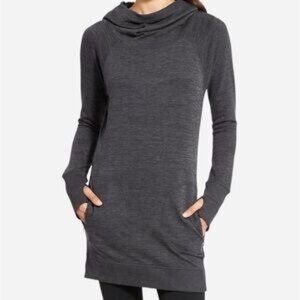 Athleta Blissful Hoodie Dress Womens XXS Heathered Gray Thumbholes Pockets